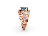 Rose gold Fancy Blue Emerald Cut Diamond Pave Art Deco Split Shank Ring with Four-Prong Setting_2