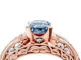 Rose gold Fancy Blue Emerald Cut Diamond Pave Art Deco Split Shank Ring with Four-Prong Setting_4