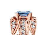 Rose gold Fancy Blue Emerald Cut Diamond Pave Art Deco Split Shank Ring with Four-Prong Setting_5