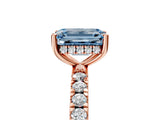 Rose gold Fancy Blue Emerald Cut Diamond Pave Band Solitaire Ring with Four-Prong Setting_63