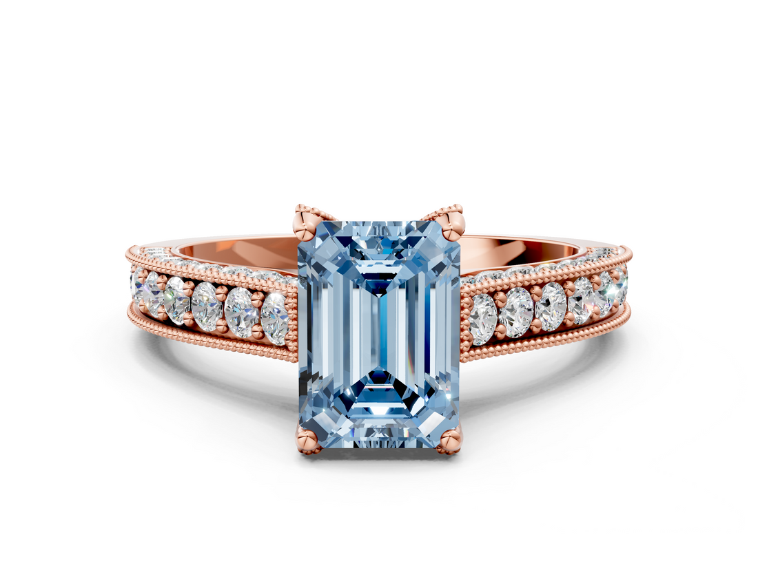 Rose gold Fancy Blue Emerald  Cut Diamond Pave Band with Four-Prong Setting_20