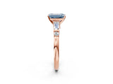 Rose gold Fancy Blue Emerald  Cut Diamond Ring with Baguette Side Stones, Channel Set Band, and Four-Prong Setting_26