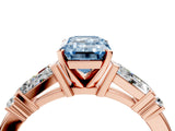 Rose gold Fancy Blue Emerald  Cut Diamond Ring with Baguette Side Stones, Channel Set Band, and Four-Prong Setting_28