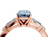 Rose gold Fancy Blue Emerald  Cut Diamond Ring with Baguette Side Stones, Channel Set Band, and Four-Prong Setting_7