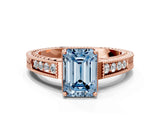 Rose gold Fancy Blue Emerald Cut Diamond Ring with Milgrain Pavé Band and Four-Prong Setting_20