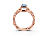 Rose gold Fancy Blue Emerald Cut Diamond Ring with Milgrain Pavé Band and Four-Prong Setting_23