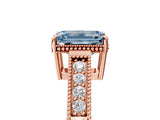 Rose gold Fancy Blue Emerald Cut Diamond Ring with Milgrain Pavé Band and Four-Prong Setting_25