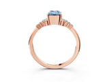 Rose gold Fancy Blue Emerald Cut Diamond Ring with Side Stones and Four-Prong Setting_111