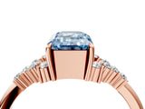 Rose gold Fancy Blue Emerald Cut Diamond Ring with Side Stones and Four-Prong Setting_112