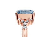 Rose gold Fancy Blue Emerald Cut Diamond Ring with Side Stones and Four-Prong Setting_113