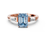 Rose gold Fancy Blue Emerald  Cut Diamond Ring with Tapered Baguette Side Stones in Four-Prong Setting_3