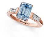 Rose gold Fancy Blue Emerald  Cut Diamond Ring with Tapered Baguette Side Stones in Four-Prong Setting_4