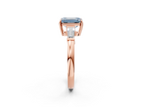 Rose gold Fancy Blue Emerald  Cut Diamond Ring with Tapered Baguette Side Stones in Four-Prong Setting_5