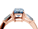 Rose gold Fancy Blue Emerald  Cut Diamond Ring with Tapered Baguette Side Stones in Four-Prong Setting_7
