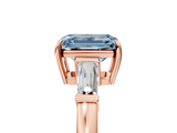 Rose gold Fancy Blue Emerald  Cut Diamond Ring with Tapered Baguette Side Stones in Four-Prong Setting_8