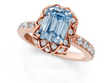 Rose gold Fancy Blue Emerald Cut Diamond Scalloped Halo Engagement Ring with Round Shared Prong Band_13