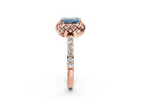 Rose gold Fancy Blue Emerald Cut Diamond Scalloped Halo Engagement Ring with Round Shared Prong Band_14