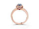 Rose gold Fancy Blue Emerald Cut Diamond Scalloped Halo Engagement Ring with Round Shared Prong Band_15