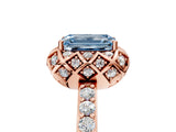 Rose gold Fancy Blue Emerald Cut Diamond Scalloped Halo Engagement Ring with Round Shared Prong Band_17