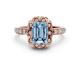 Rose gold Fancy Blue Emerald Cut Diamond Scalloped Halo Engagement Ring with Round Shared Prong Band_24