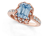 Rose gold Fancy Blue Emerald Cut Diamond Scalloped Halo Engagement Ring with Round Shared Prong Band_25