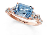 Rose gold Fancy Blue Emerald Cut Diamond Scattered Round Accent Ring with Prong Setting_13