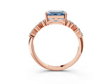 Rose gold Fancy Blue Emerald Cut Diamond Scattered Round Accent Ring with Prong Setting_15