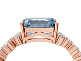 Rose gold Fancy Blue Emerald Cut Diamond Scattered Round Accent Ring with Prong Setting_16