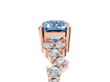 Rose gold Fancy Blue Emerald Cut Diamond Scattered Round Accent Ring with Prong Setting_17