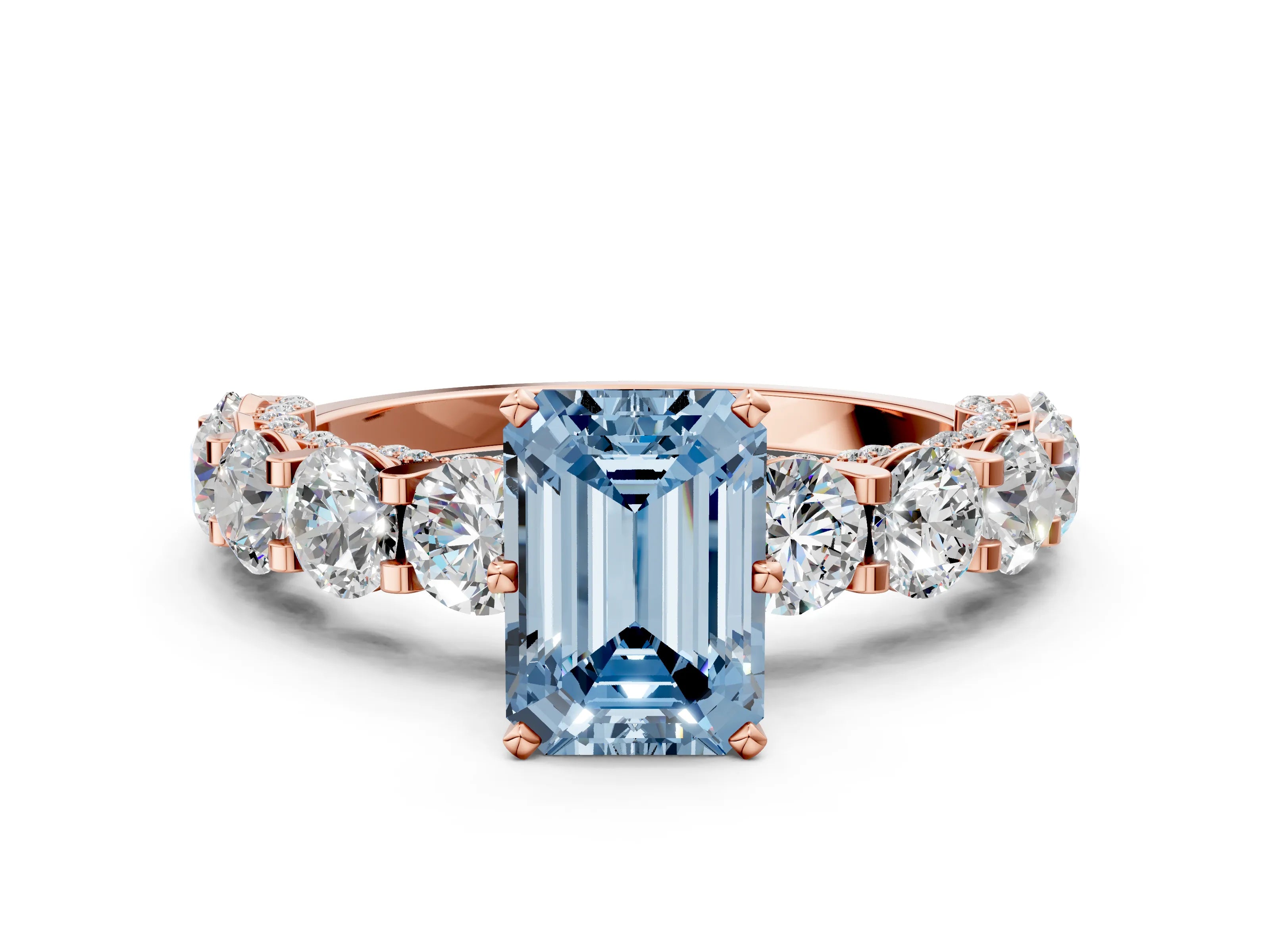 Rose gold Fancy Blue Emerald Cut Diamond Side Stone Engagement Ring with Four-Prong Setting_24