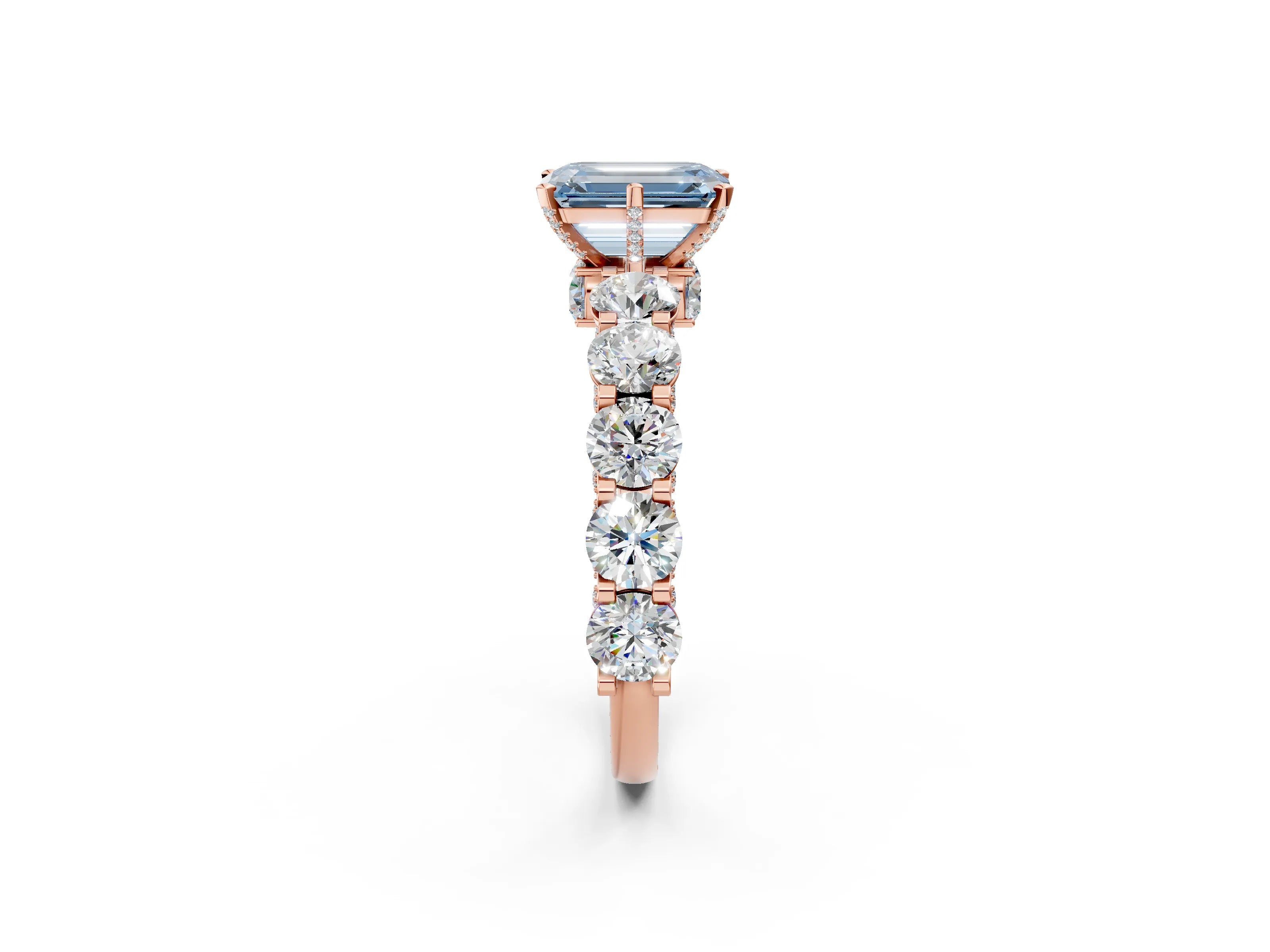 Rose gold Fancy Blue Emerald Cut Diamond Side Stone Engagement Ring with Four-Prong Setting_26