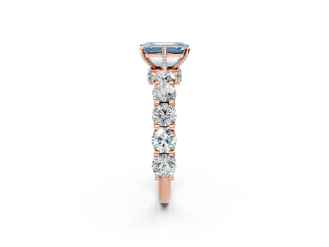 Rose gold Fancy Blue Emerald Cut Diamond Side Stone Engagement Ring with Four-Prong Setting_26