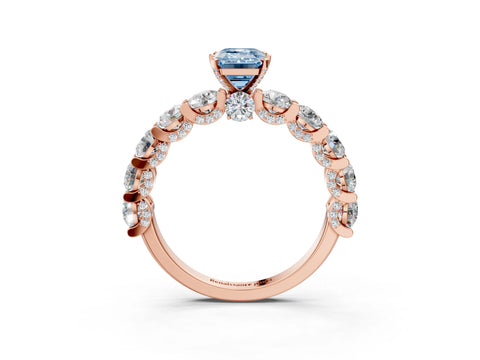 Rose gold Fancy Blue Emerald Cut Diamond Side Stone Engagement Ring with Four-Prong Setting_27