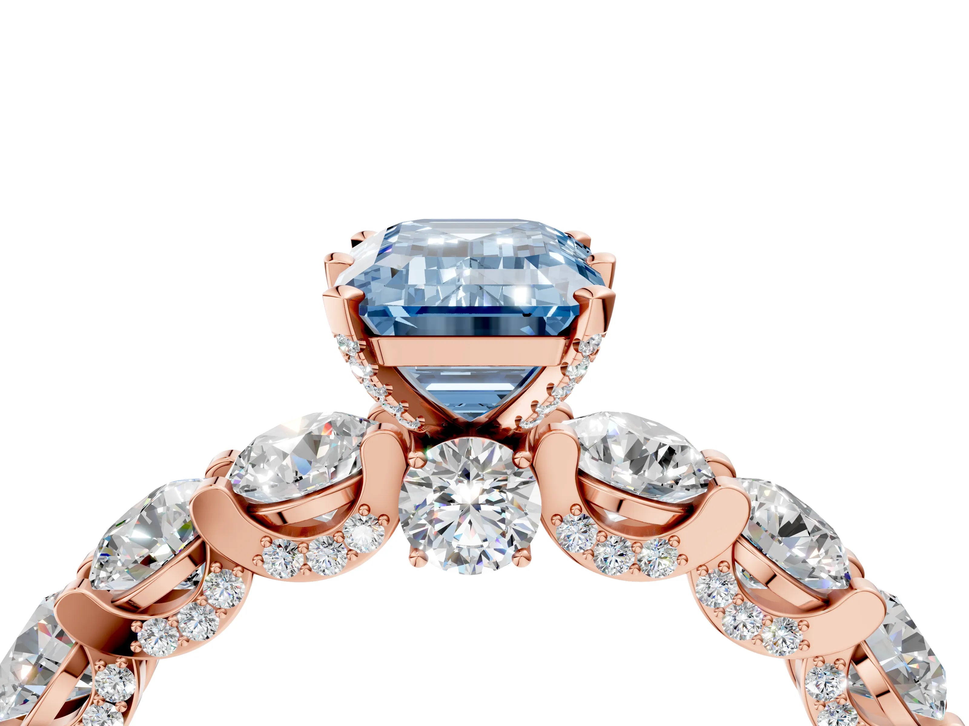Rose gold Fancy Blue Emerald Cut Diamond Side Stone Engagement Ring with Four-Prong Setting_28