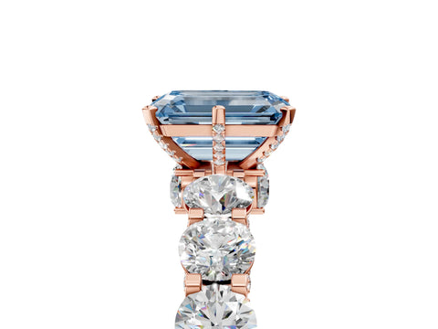 Rose gold Fancy Blue Emerald Cut Diamond Side Stone Engagement Ring with Four-Prong Setting_29