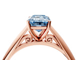 Rose gold Fancy Blue Emerald Cut Diamond Solitaire Engagement Ring with Cathedral Setting and Four-Prong Mount_140