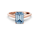 Rose gold Fancy Blue Emerald Cut Diamond Solitaire Engagement Ring with Cathedral Setting and Four-Prong Mount_78