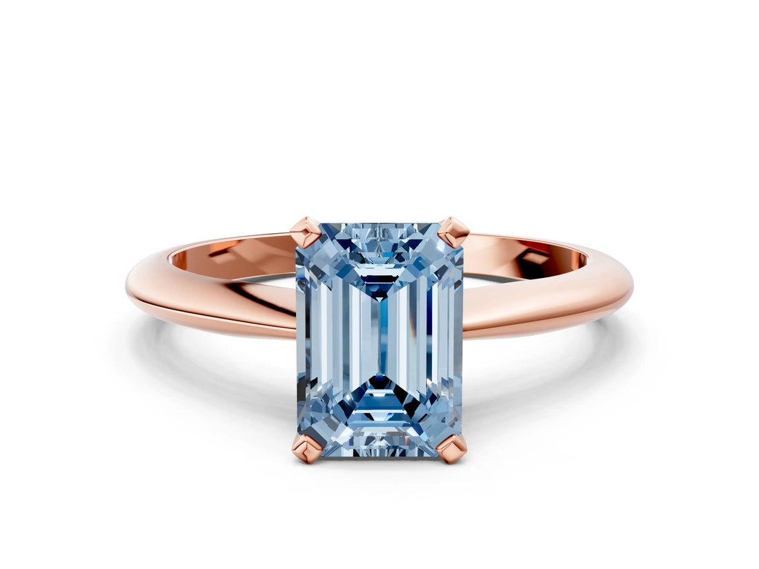 Rose gold Fancy Blue Emerald Cut Diamond Solitaire Engagement Ring with Classic Band and Four-Prong Setting_88