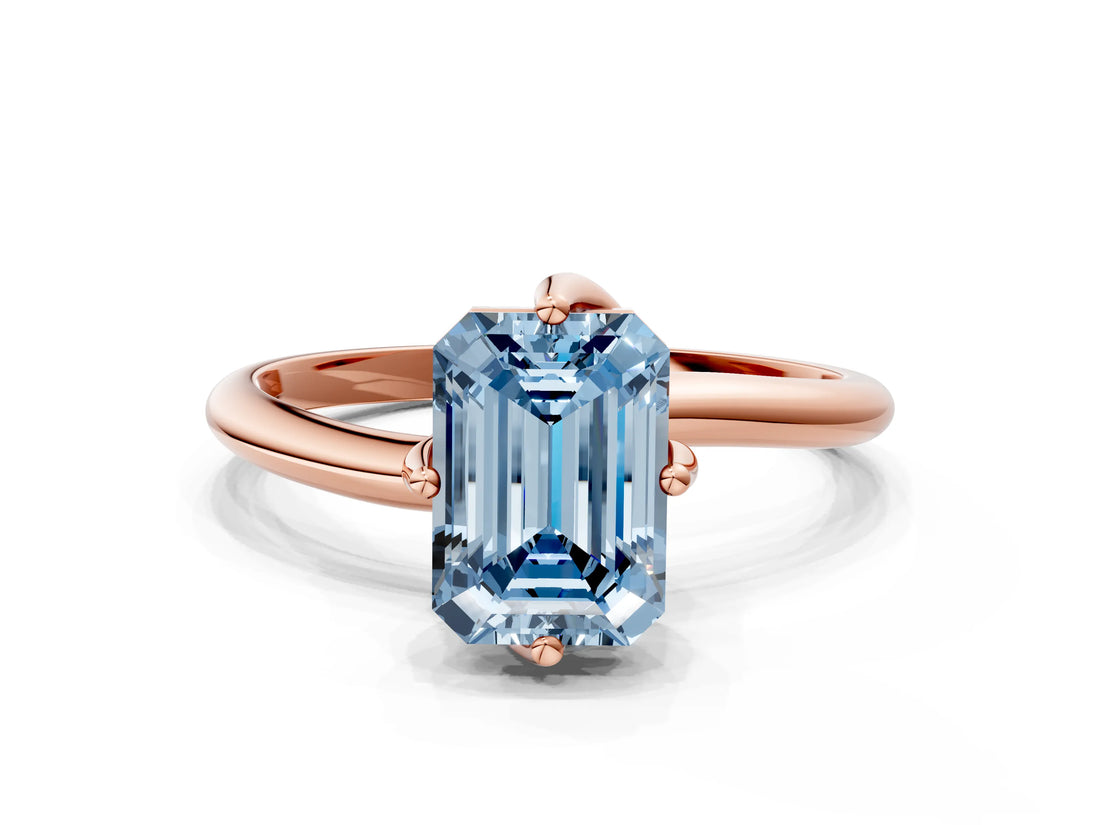 Rose gold Fancy Blue Emerald Cut Diamond Solitaire Engagement Ring with Four-Prong Setting and Classic Band_20