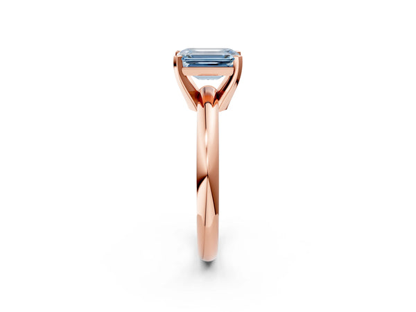 Rose gold Fancy Blue Emerald Cut Diamond Solitaire Engagement Ring with Round Band and Four-Prong Setting