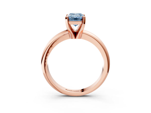Rose gold Fancy Blue Emerald Cut Diamond Solitaire Engagement Ring with Round Band and Four-Prong Setting