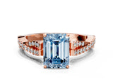 Rose gold Fancy Blue Emerald Cut Diamond Solitaire Engagement Ring with Twisted Pavé Band and Four-Prong Setting_44