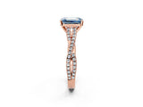 Rose gold Fancy Blue Emerald Cut Diamond Solitaire Engagement Ring with Twisted Pavé Band and Four-Prong Setting_46