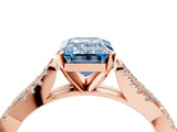 Rose gold Fancy Blue Emerald Cut Diamond Solitaire Engagement Ring with Twisted Pavé Band and Four-Prong Setting_48