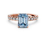 Rose gold Fancy Blue Emerald Cut Diamond Solitaire Pavé Engagement Ring with Round Band and Prong Setting_44