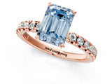 Rose gold Fancy Blue Emerald Cut Diamond Solitaire Pavé Engagement Ring with Round Band and Prong Setting_45