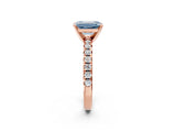 Rose gold Fancy Blue Emerald Cut Diamond Solitaire Pavé Engagement Ring with Round Band and Prong Setting_52
