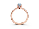 Rose gold Fancy Blue Emerald Cut Diamond Solitaire Pavé Engagement Ring with Round Band and Prong Setting_53