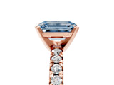 Rose gold Fancy Blue Emerald Cut Diamond Solitaire Pavé Engagement Ring with Round Band and Prong Setting_55