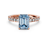 Rose gold Fancy Blue Emerald Cut Diamond Solitaire Pavé Engagement Ring with Round Band and Prong Setting_62